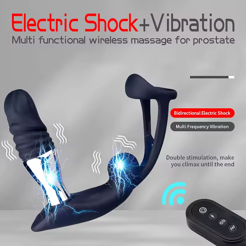E-stim Penisring Analvibratoren mit 10 Vibration & Teleskopisch & 6 Elektroshockmodi