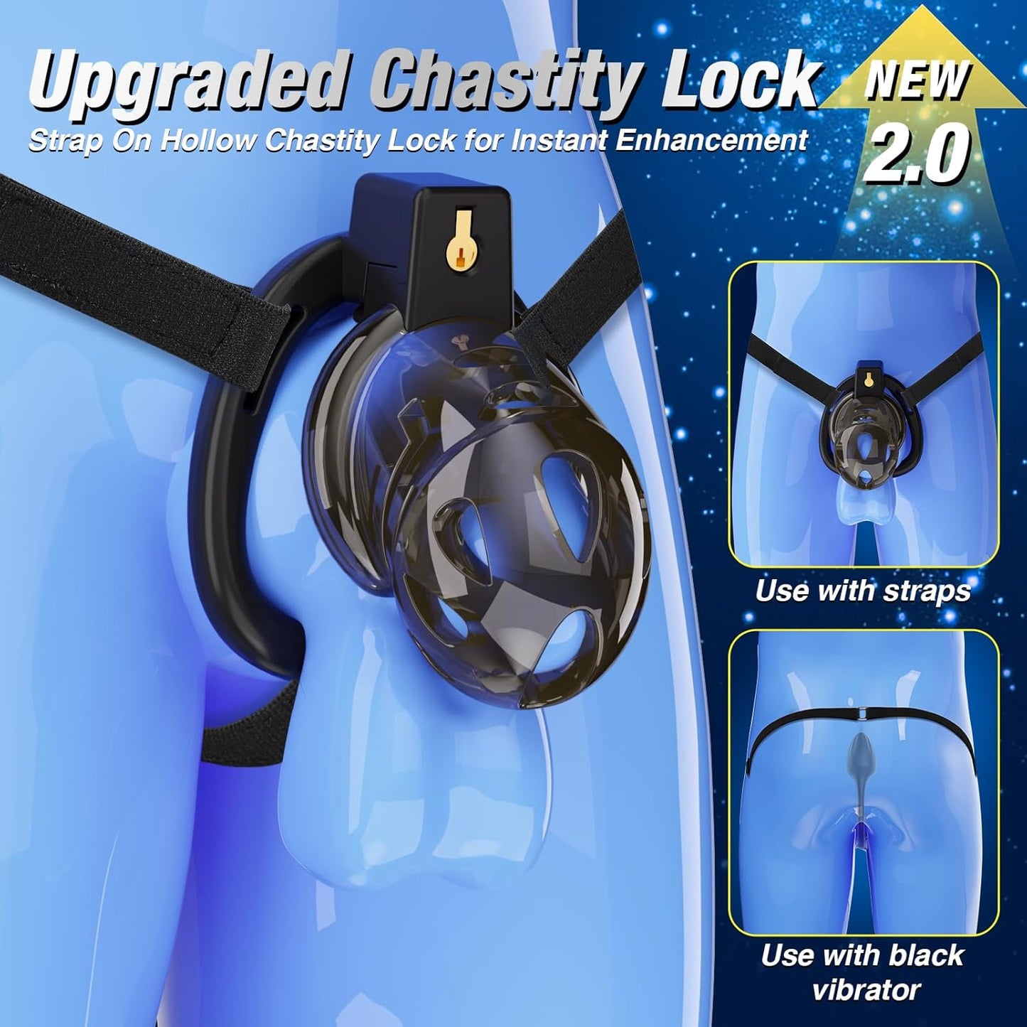 App-gesteuerter Keuschheitskäfig Schwarzem Riemen Penistrainer mit Ringe in 6 Größen