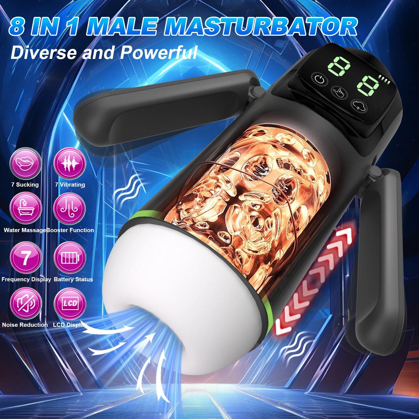 8 IN 1 Automatischer Masturbator Stroker Blowjob mit 7 Vibrationsmodi und Saugmodi