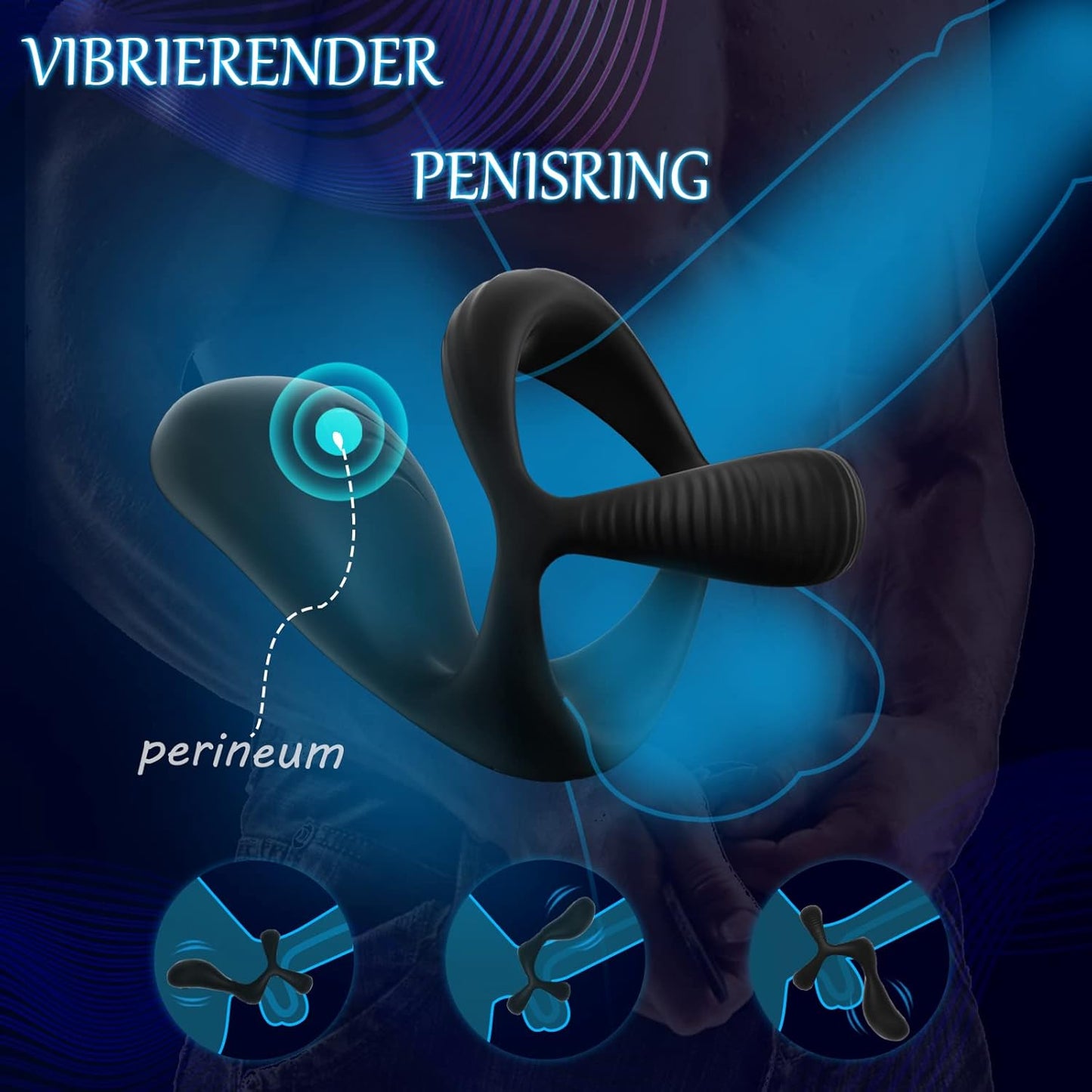 3 in 1 Dehnbar Vibratoren Penisring Erektion Massager mit 10 Modi Vibration