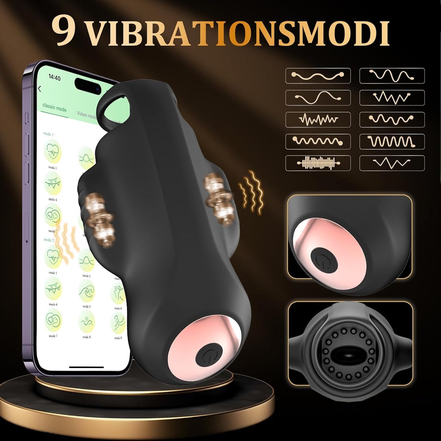 4 IN 1 Elektrische Penistrainer Eichel Stimulator Masturbatoren mit 9 Vibrationsmodi