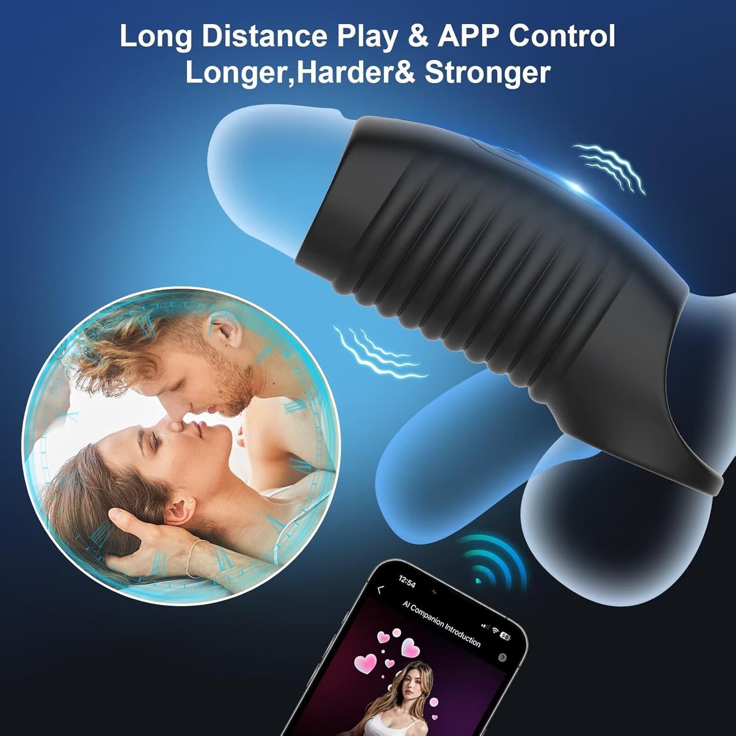 APP-Penisring Verlängerungsvibrator Penistrainer Penishüllen mit 10 Vibrationsstufen