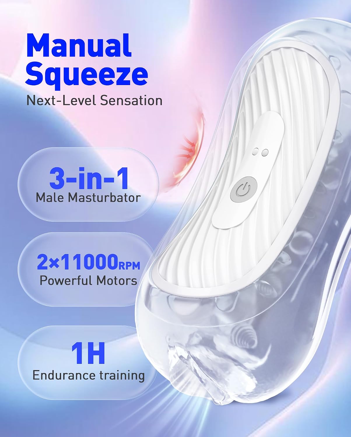Quetschbarer Taschenpussy Stroker Blowjob Masturbator mit 8 Vibrationsmodi & Dualmotoren