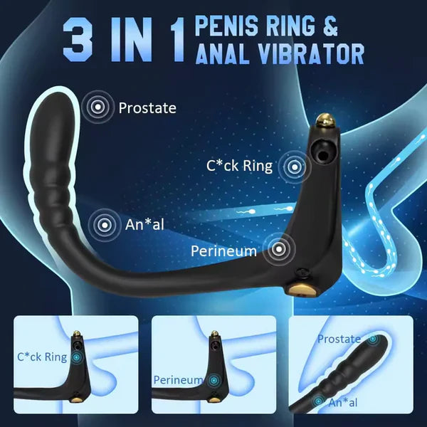 3-in-1 multifunctionele vibrator penisring prostaatstimulatie met 10 vibratiestanden 