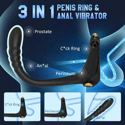 3-in-1 multifunctionele vibrator penisring prostaatstimulatie met 10 vibratiestanden 
