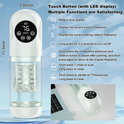 6 IN 1 Automatischer Masturbator Penispumpe mit 7 Saug & Stoß & Dreh & Leckfunktionen