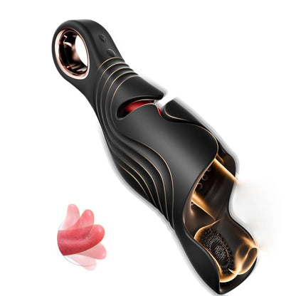 Aufklappbarer Penis Trainer Vibrator Masturbator mit 10 Vibrations & Zungenlecken Modi