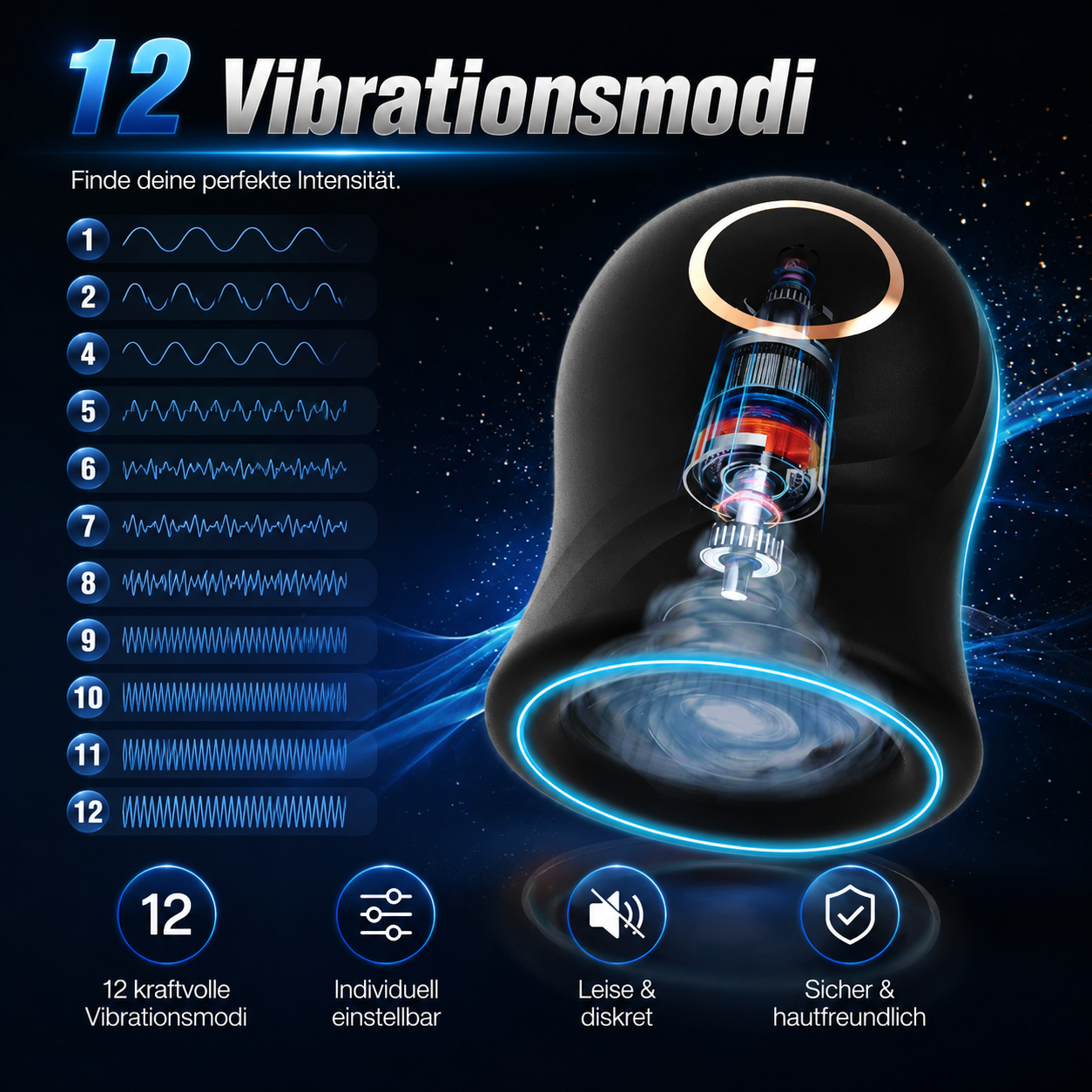 Elektrische Penistrainer Eichel Stimulator Masturbatoren mit 12 Vibrationsmodi