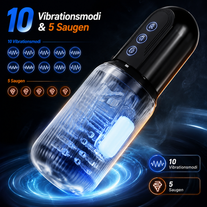 Automatische Penistrainer Mastubator Stroker Blowjob mit 10 Vibrationsmodi & 5 Saugen