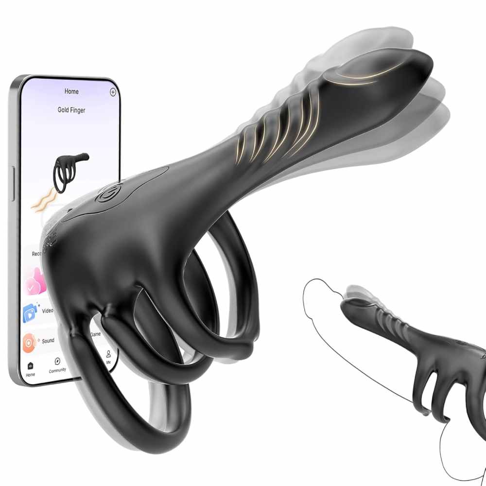 Realistischer Finger Penistrainer Vibrator Cock Ring mit 3 Ringen und 9 Vibrationsmodi