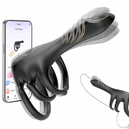 Realistischer Finger Penistrainer Vibrator Cock Ring mit 3 Ringen und 9 Vibrationsmodi