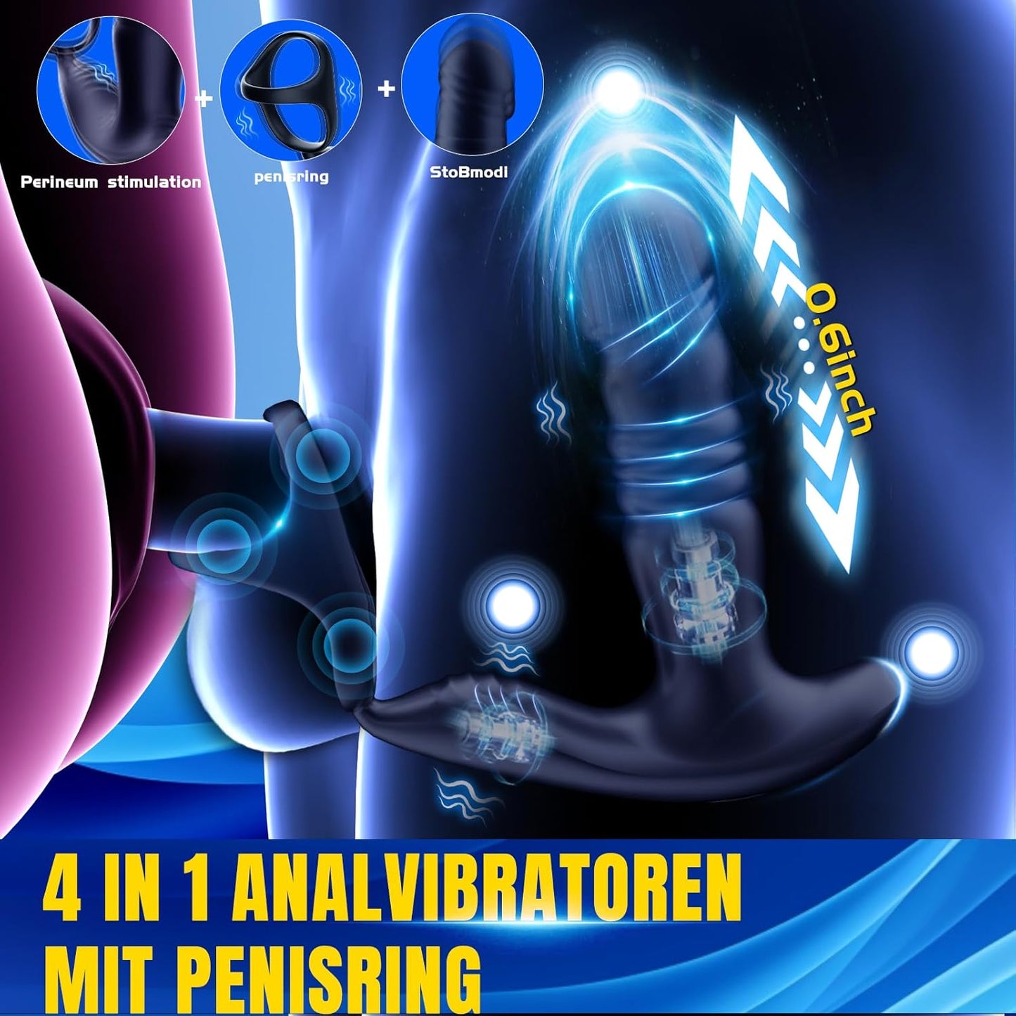 4 IN 1 Analvibrator Penisring Prostata Massagegerät mit 9 Schubmodi & 9 Vibrationsstufen