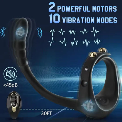 3-in-1 multifunctionele vibrator penisring prostaatstimulatie met 10 vibratiestanden 