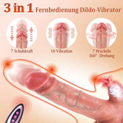 4-in-1 realistische dildo met 10 vibratiemodi en 7 stuwkrachtmodi en 7 rotatiemodi 