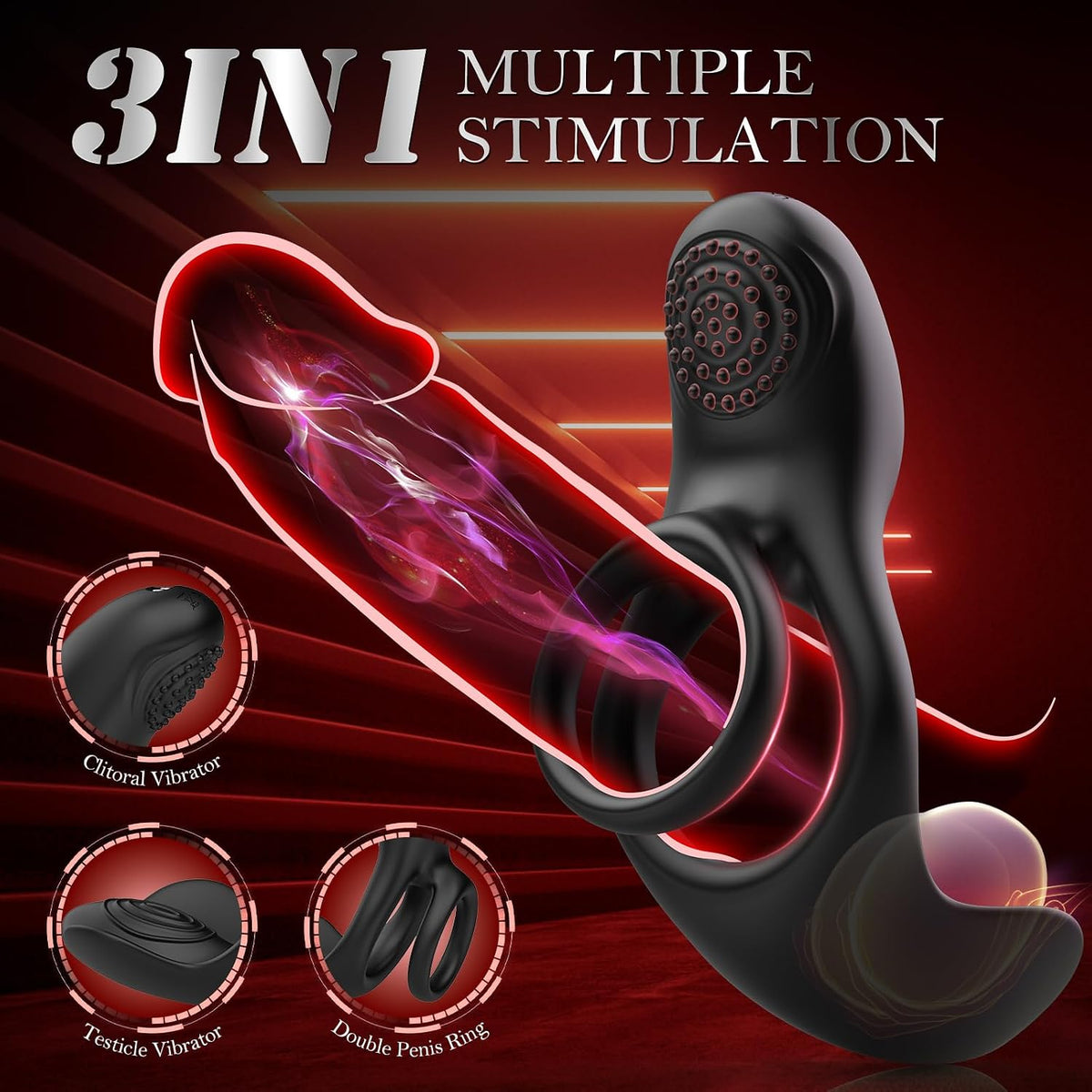 3 IN 1 Penis Trainer Vibrator Cockring Testicles Stimulator mit 10 Vibrationsmodi