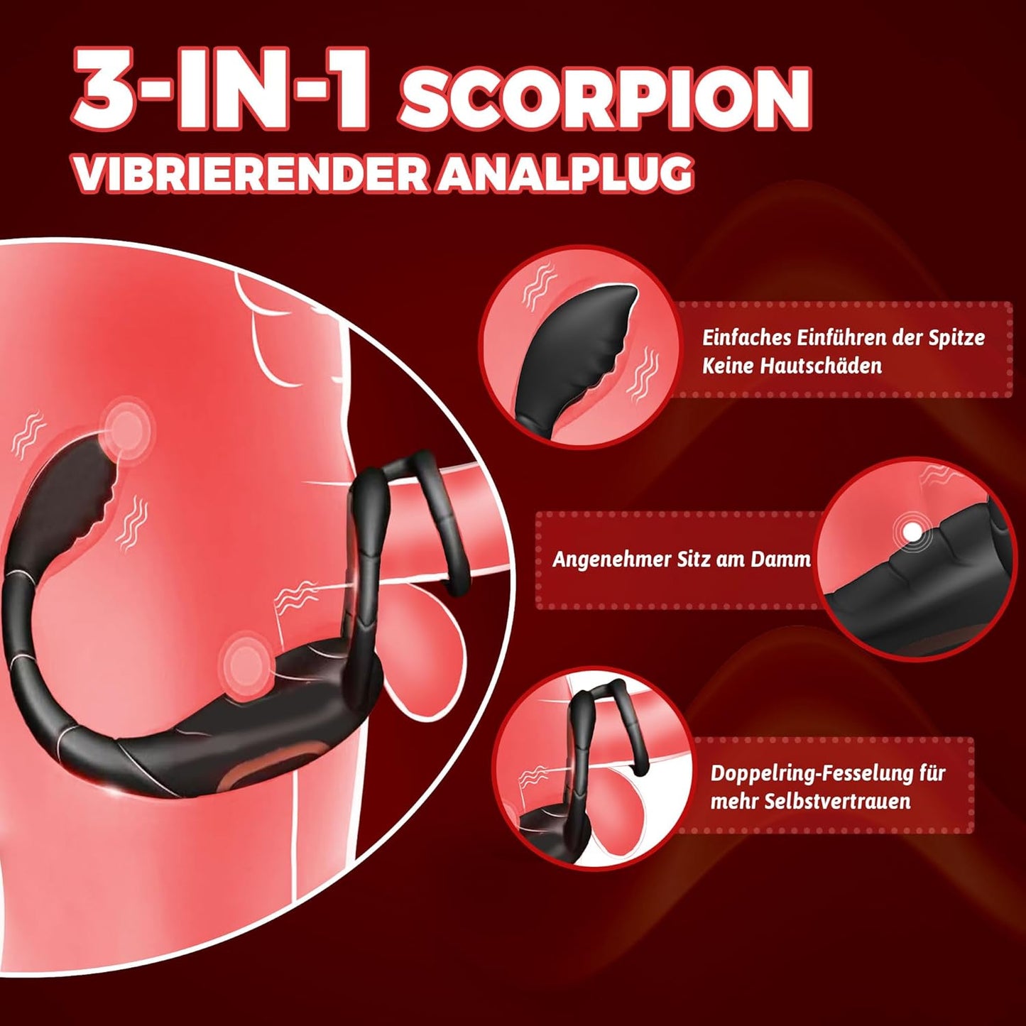 3 IN 1 Penisring Prostatamassagegerät Analvibrator mit 9 Vibrationsmodi