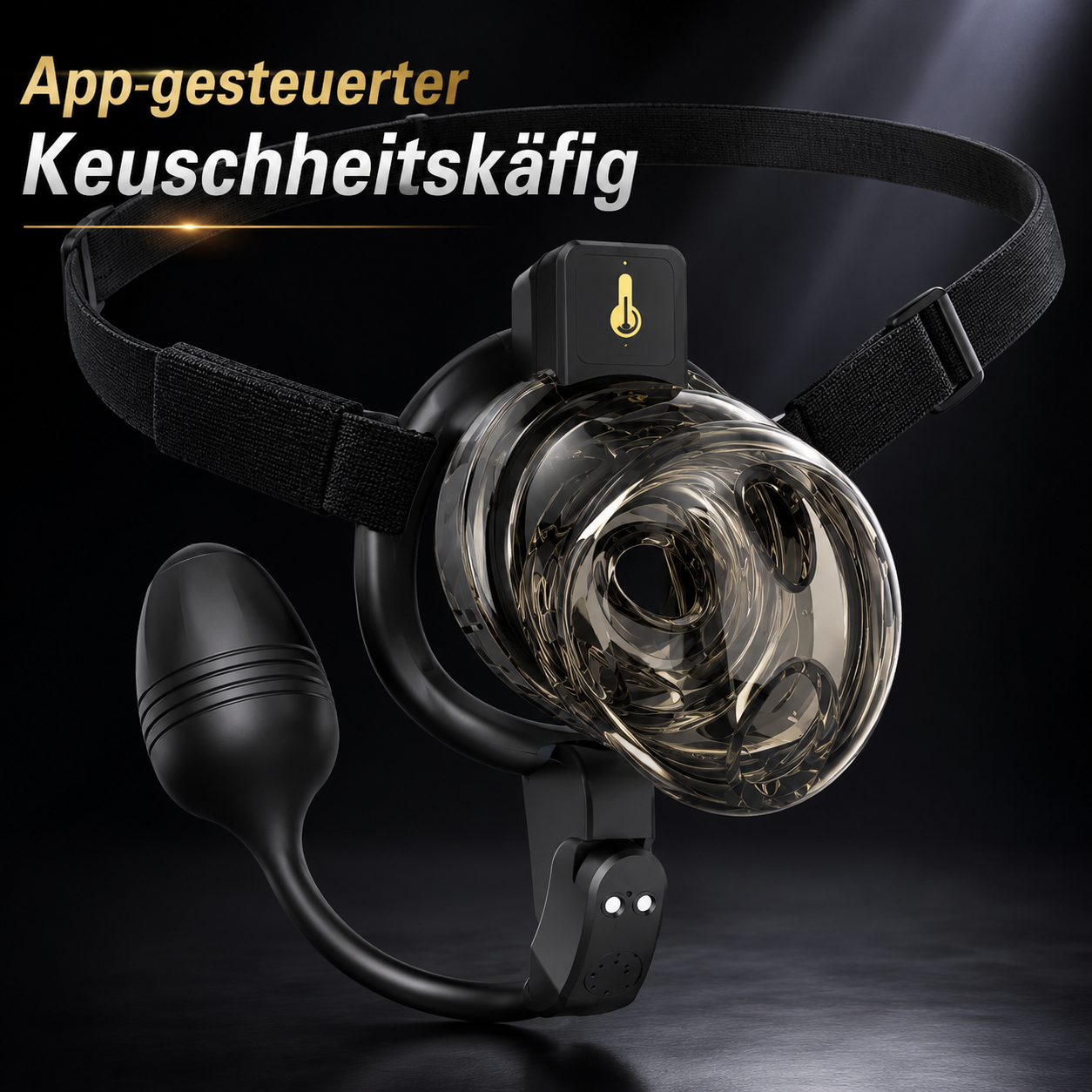 App-gesteuerter Keuschheitskäfig Schwarzem Riemen Penistrainer mit Ringe in 6 Größen