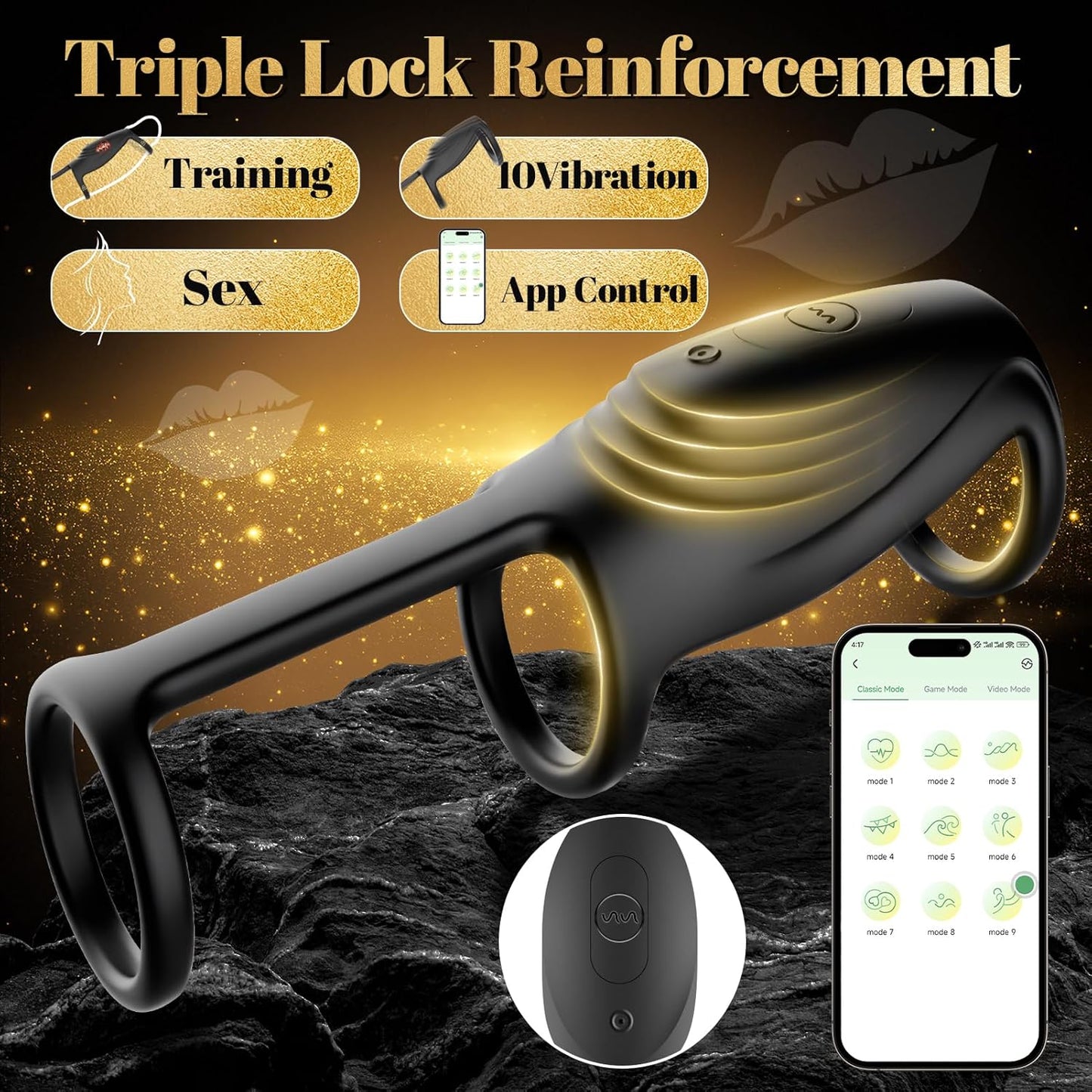 Elektrische Penisringe Masturbieren Massagegerät Penishülle mit 10 Vibrationsmodi