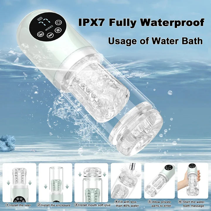 6 IN 1 Automatischer Masturbator Penispumpe mit 7 Saug & Stoß & Dreh & Leckfunktionen