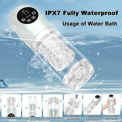 6 IN 1 Automatischer Masturbator Penispumpe mit 7 Saug & Stoß & Dreh & Leckfunktionen