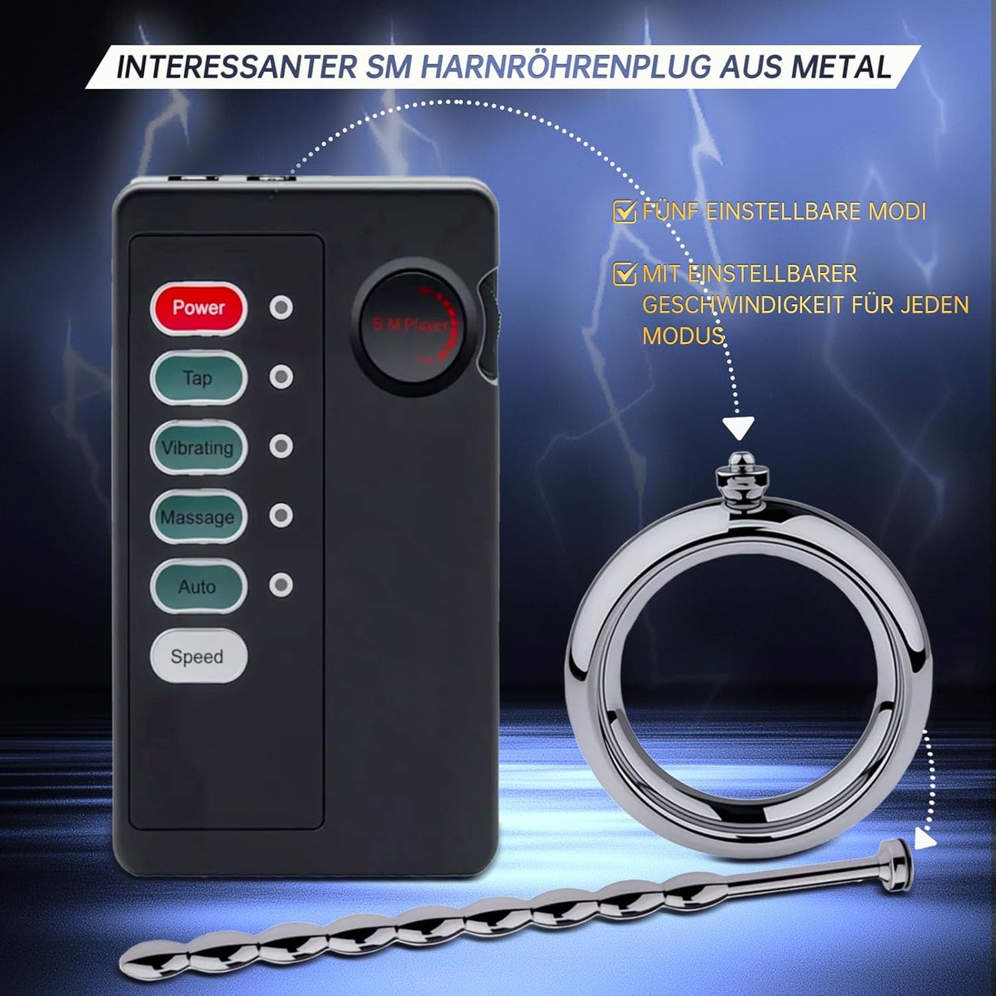 Elektroschock Penisring Eicheltrainer Stimulator mit 5 Einstellbare Geschwindigkeiten