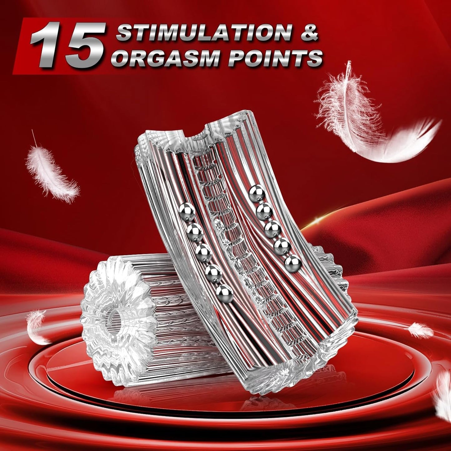 Offener Handjob Eicheltrainer Pocket Pussy Stroker Masturbator mit 15 Lustperlen