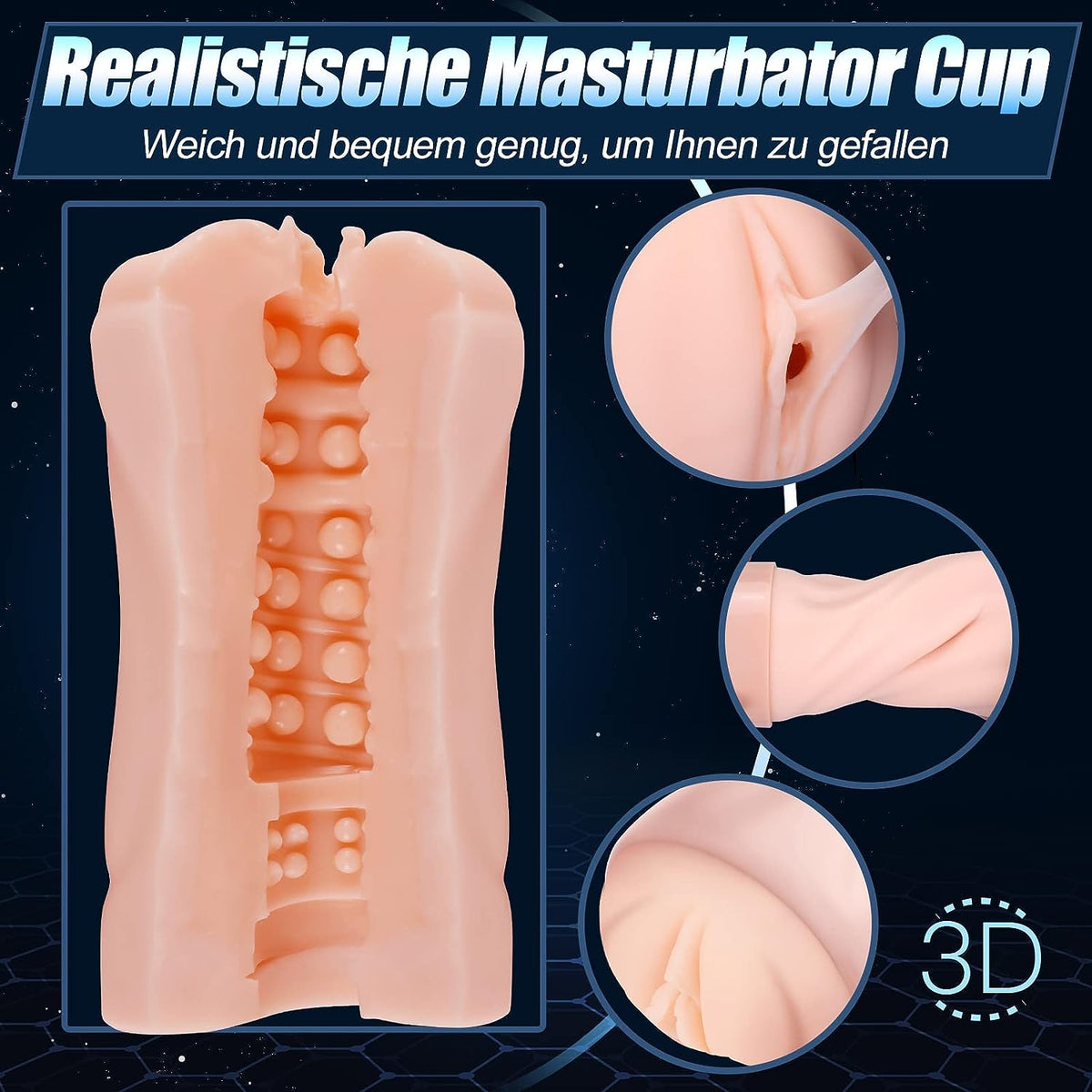 Realistische 3D elektrische masturbatorbeker met 5 zuigmodi en 10 vibratiemodi 