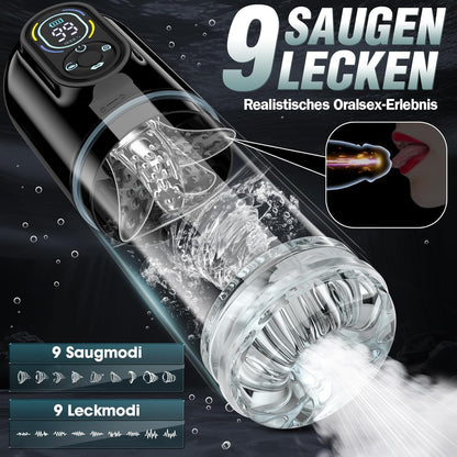Elektrischer Masturbator Cup mit 7 Modi Saugen & Vibrieren & Schieben & Rotieren und Lecken