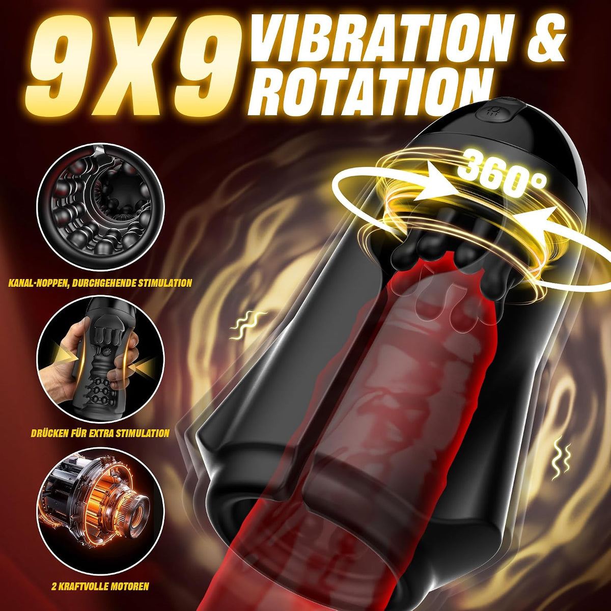 App-gesteuerter Penis Trainer Blowjob Eichelstimulator mit 9 Rotations und Vibrationsmodi