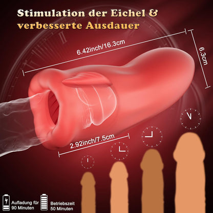Handfrei Penistrainer Stroker Blowjob Taschenmuschi mit 9 Zungenvibrations  & 3 Saugmodi