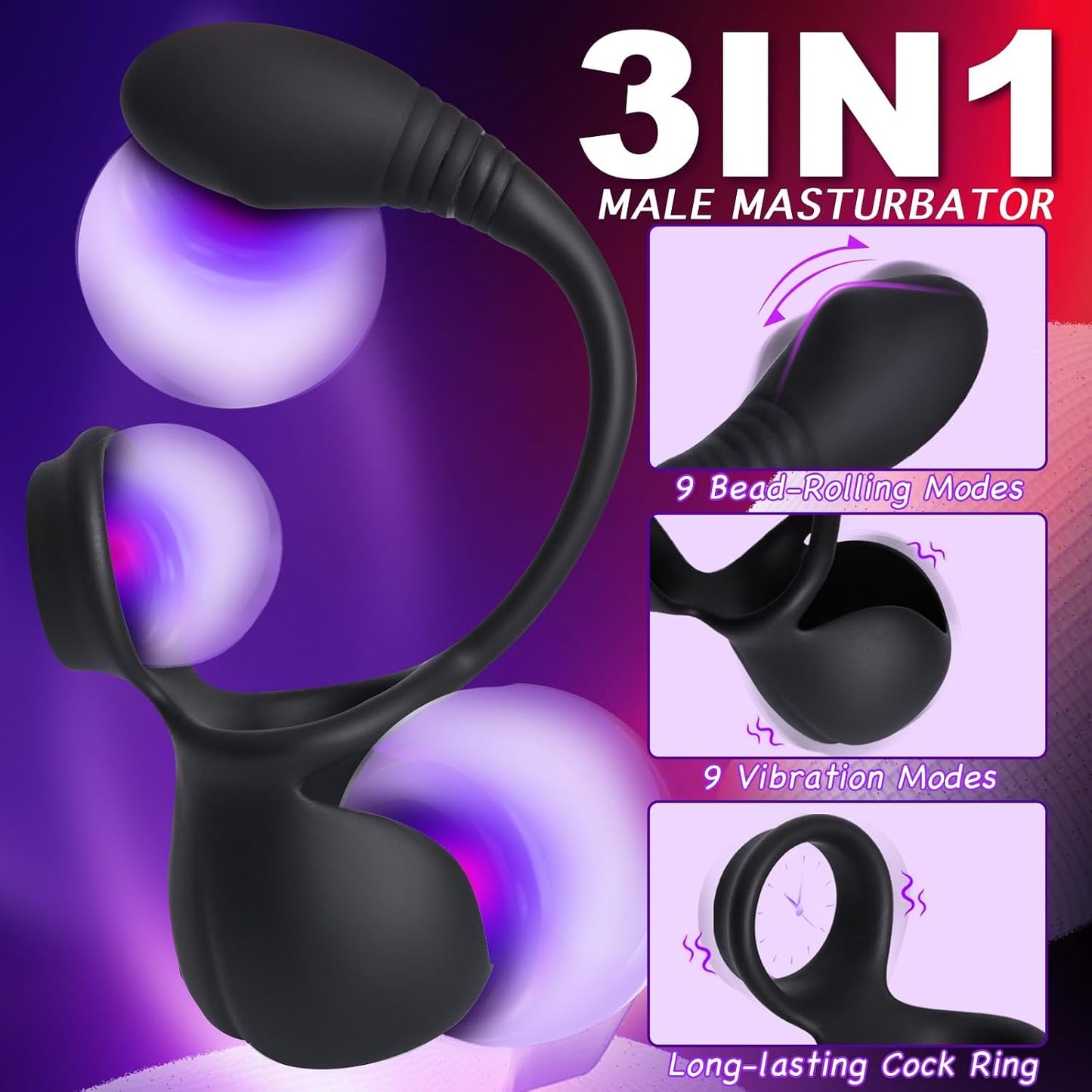 Tragbarer Hodensack Rollender Penis Trainer Stimulator Cock Ring mit 9 Vibrationsmodi