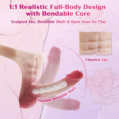 Realistischer Ultra-elastischer Tragbarer Strap-On Dreieck Dildo Vibrator zum Aufschnallen