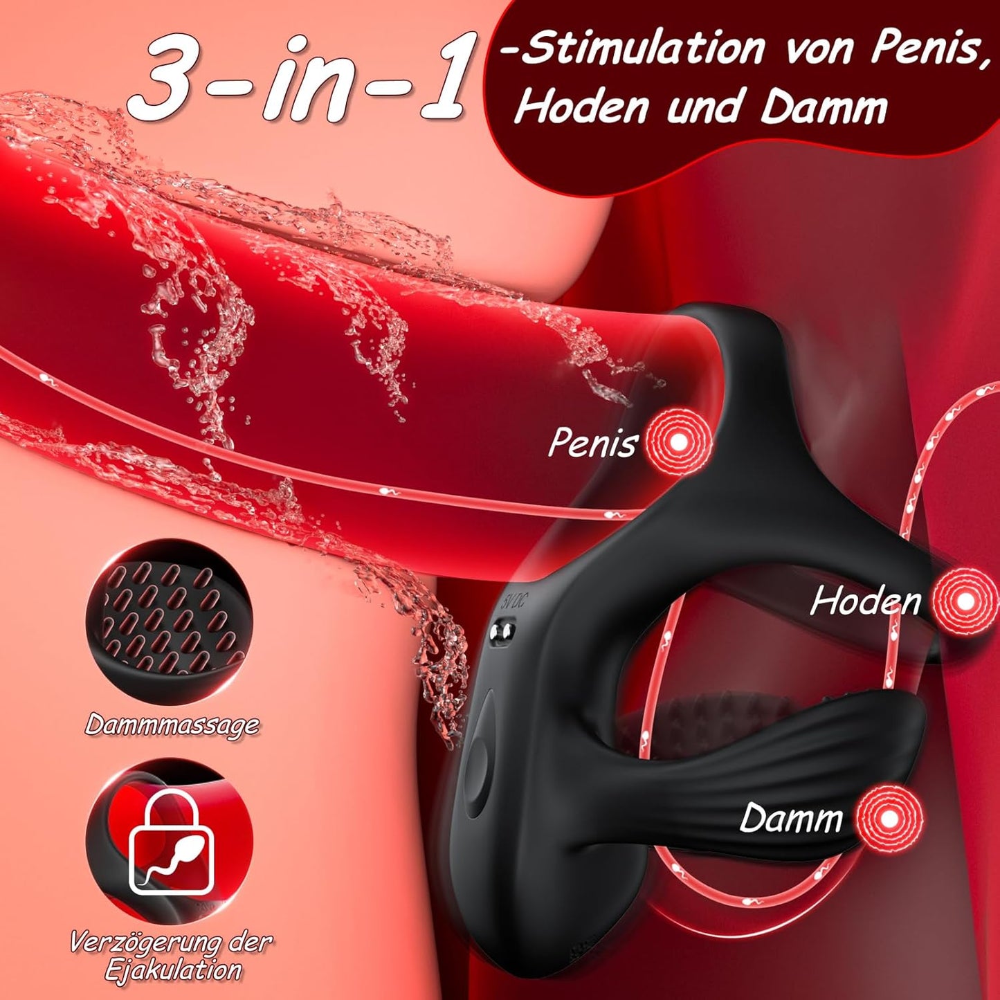 Elektrischer Hodenvibrator Massagegerät Penistrainer Cock Ring mit 9 Vibrationsmodi