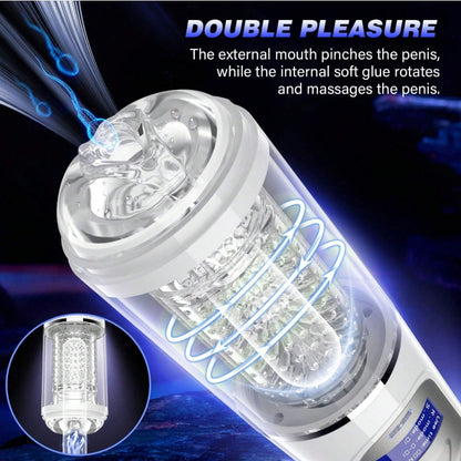 Draagbare 3-in-1 automatische masturbator met 7 zuigmodi, rotatiemodi en tonglikken 