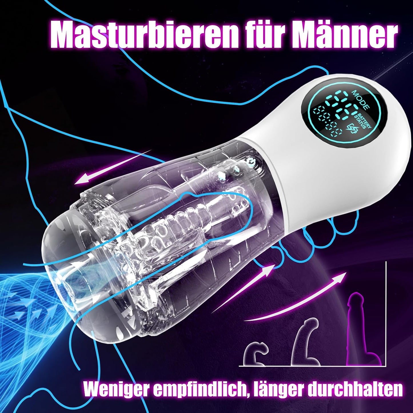 Elektrischer Masturbator Penis Vibrator Trainer Eichel Stimulator mit 12 Saug & Vibrations