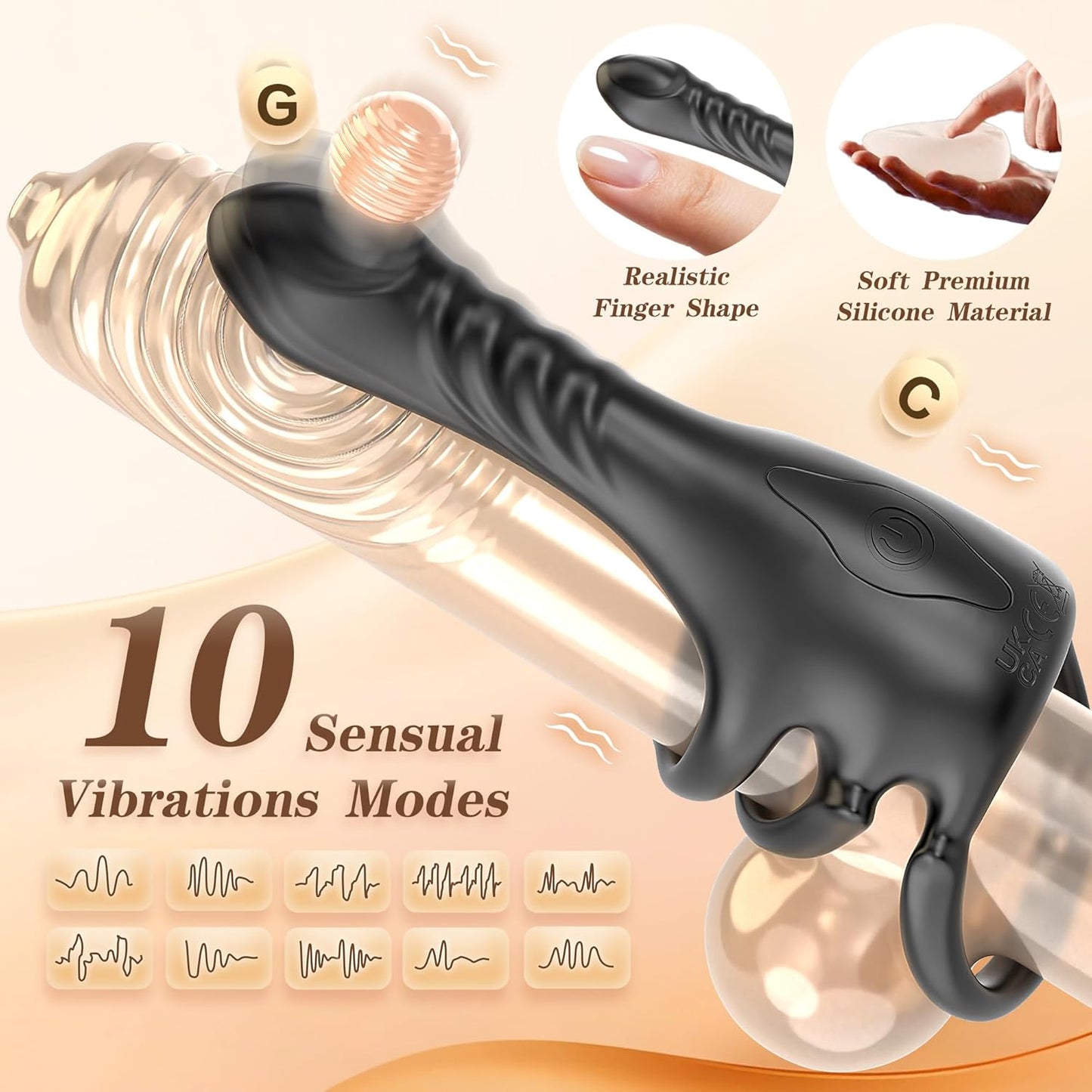 Realistischer Finger Penistrainer Vibrator Cock Ring mit 3 Ringen und 9 Vibrationsmodi