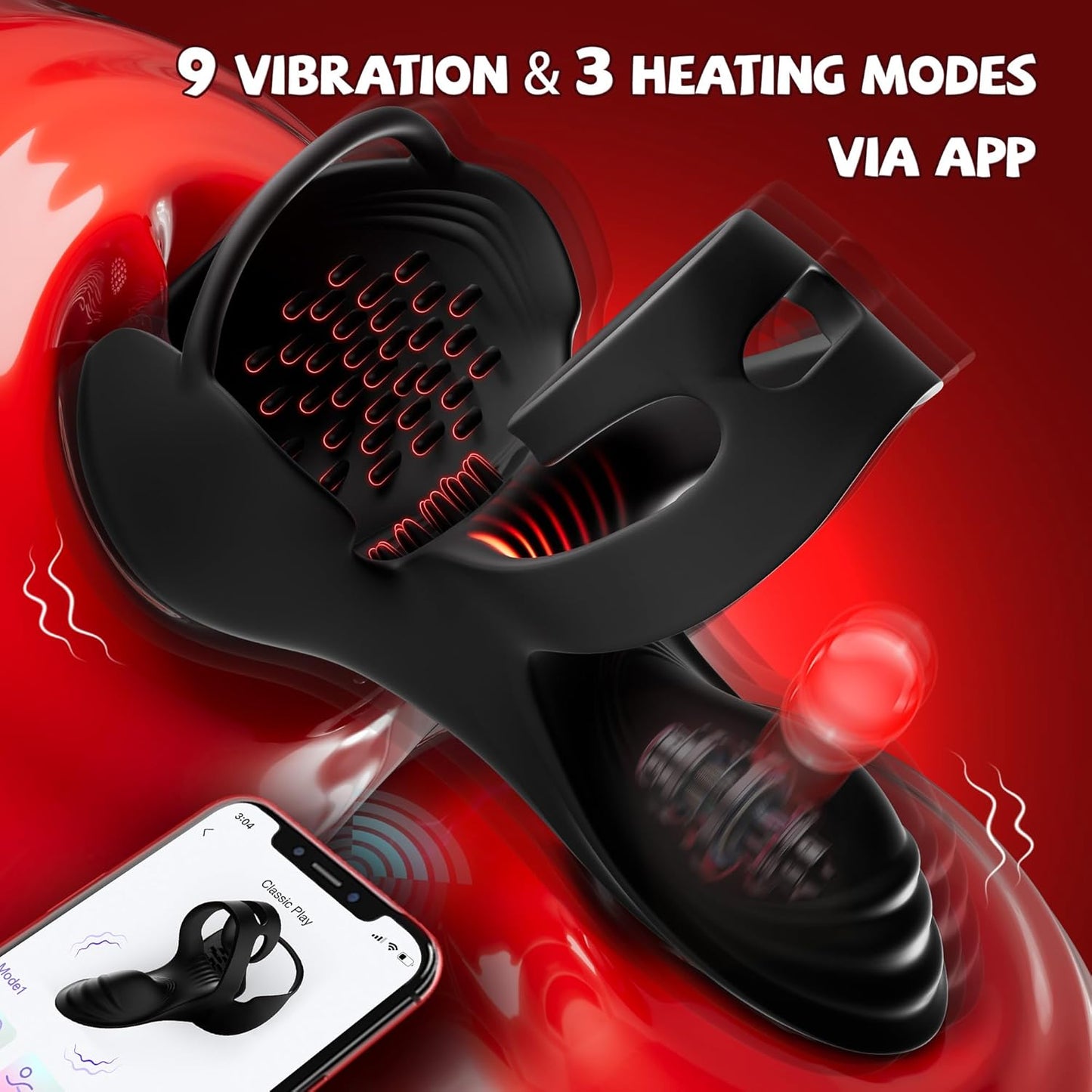 360° Hoden Vollabdeckungsstimulator Penistrainer Cock Ring mit 9 Vibrations & Heizmodi