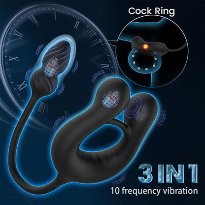 Penisring Butt Plug Penis Massagegerät Trainer mit 10 Vibrationsmodi + 10 Teleskopmodi