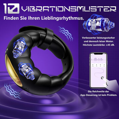 Doppelmotor Verstellbarem Penisring Vibrator mit 10 Vibrationsmodi