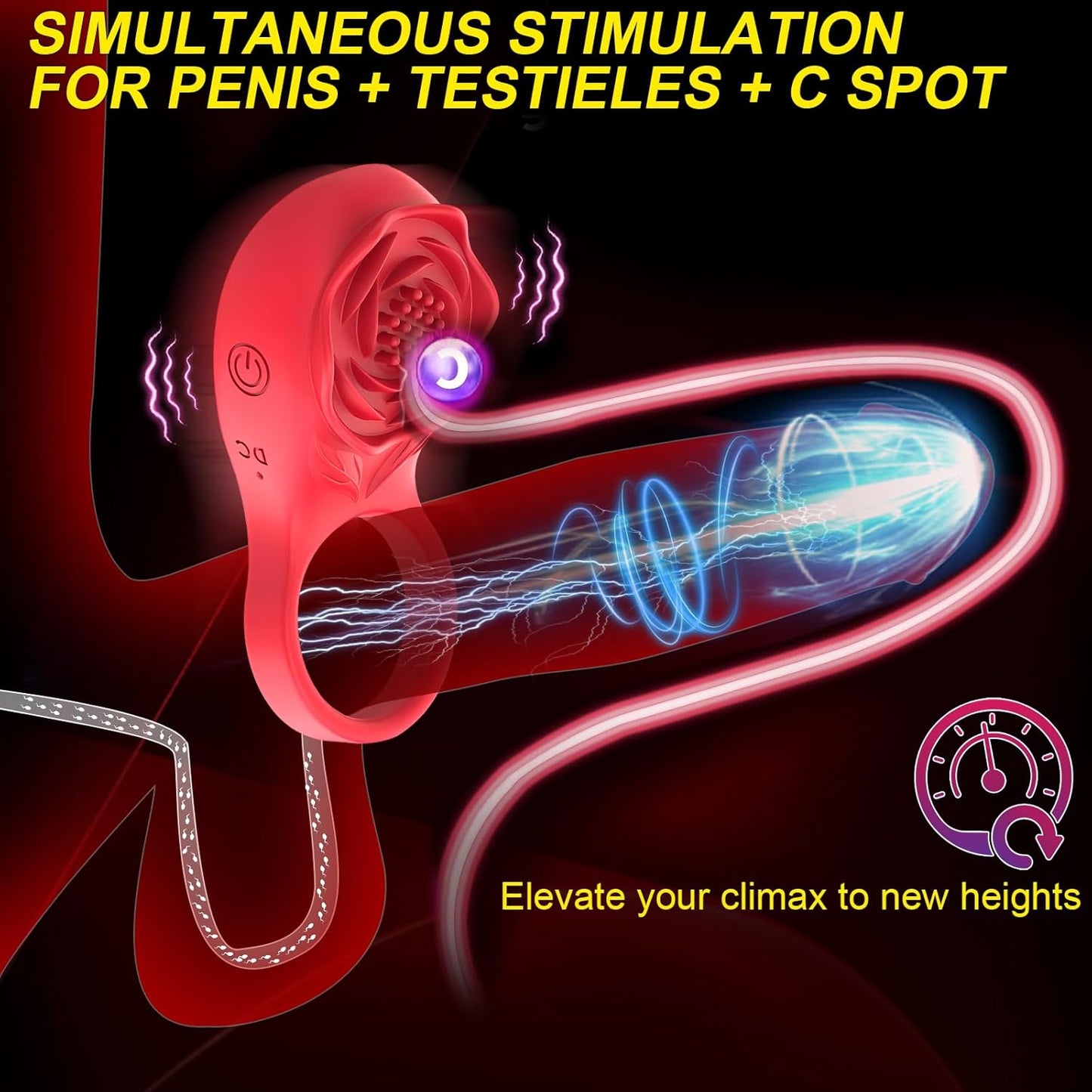 Rose Vibrator Klitorisstimulator Penisring Hodenmassagegerät mit 9 Vibrationsmodi