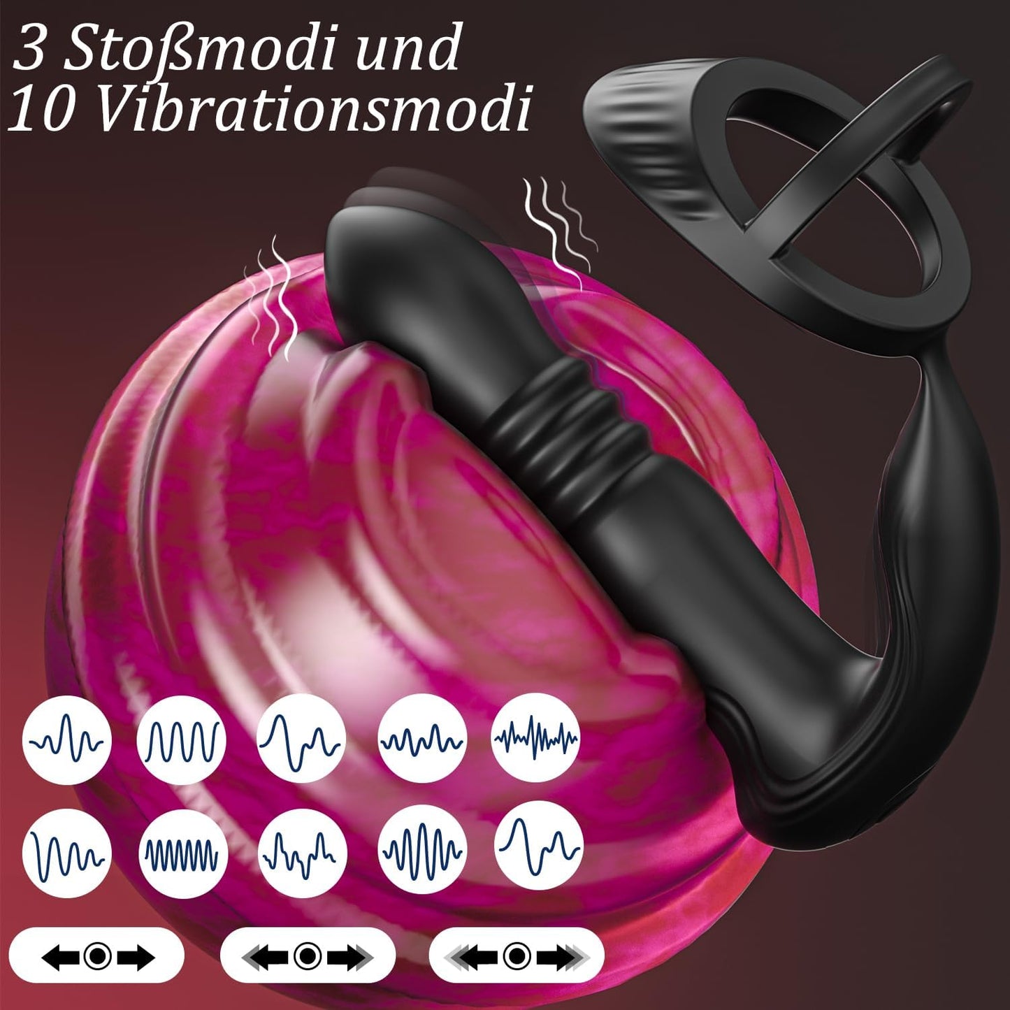 4 in 1 Prostata Penisring Analvibratoren mit 3 Schock und 10 Vibrationsmodi