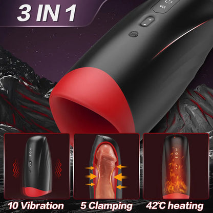 3 IN 1 Oral Stroker Blowjob Masturbator mit 5 Klemm 10 Vibrations und 42°C Heizmodi