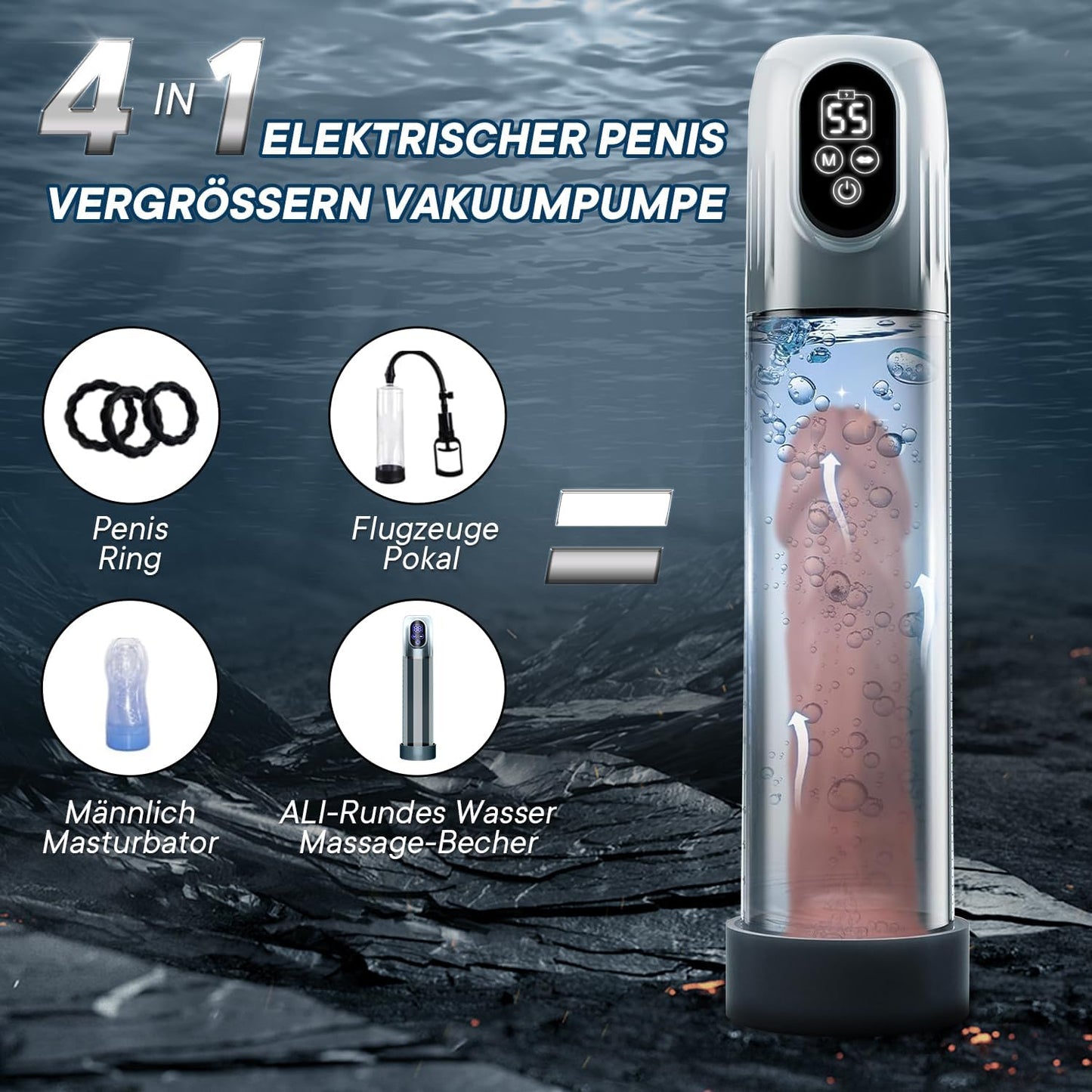 4 IN 1 Elektrische Penispumpe Taschenmuschi Masturbator mit 5 Saugstufen & 6 Trainingsmodi