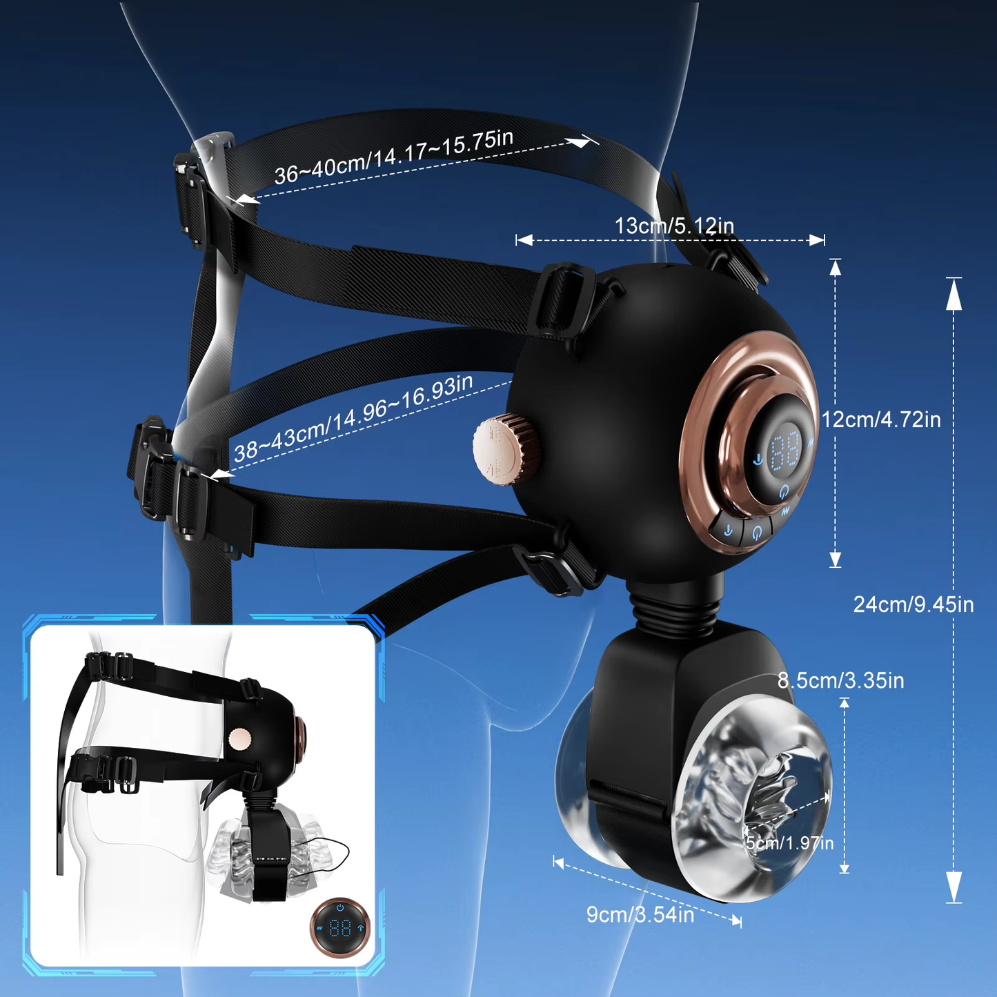 Strap-On Masturbator Sexmachine Stroker mit 9 Vibrationen & Schwingen & Stoßen