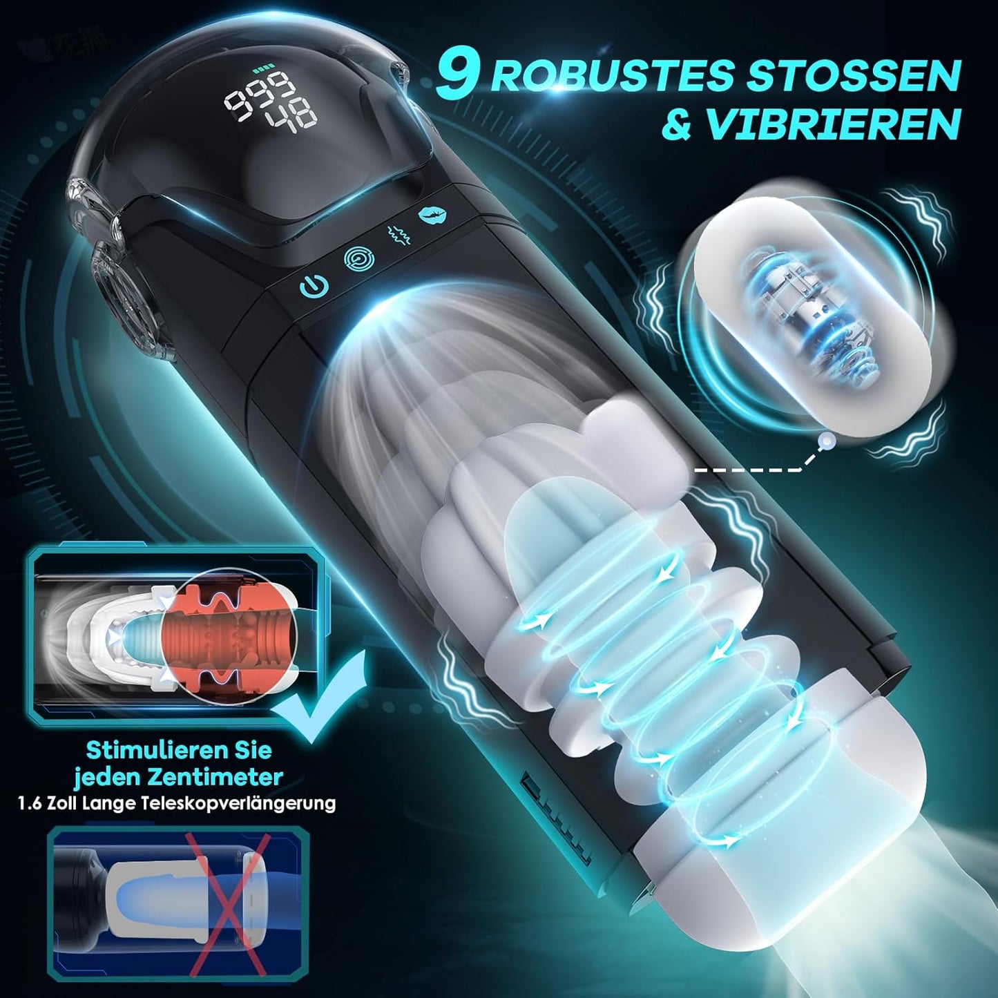 Automatisches Masturbator Stroker Blowjob mit 9 Saug Stoß und Vibrationsmodi