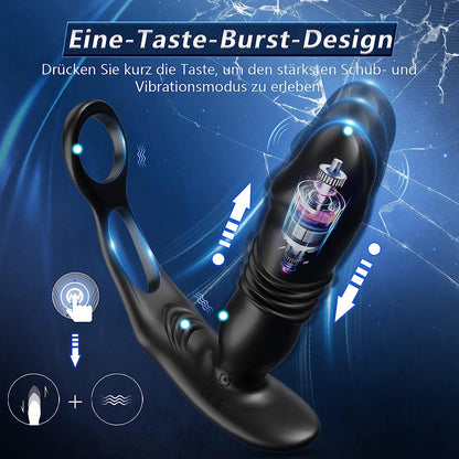 SAUL 3 Telescopic 12 Vibration Double Cock Ring Prostate Vibrator 