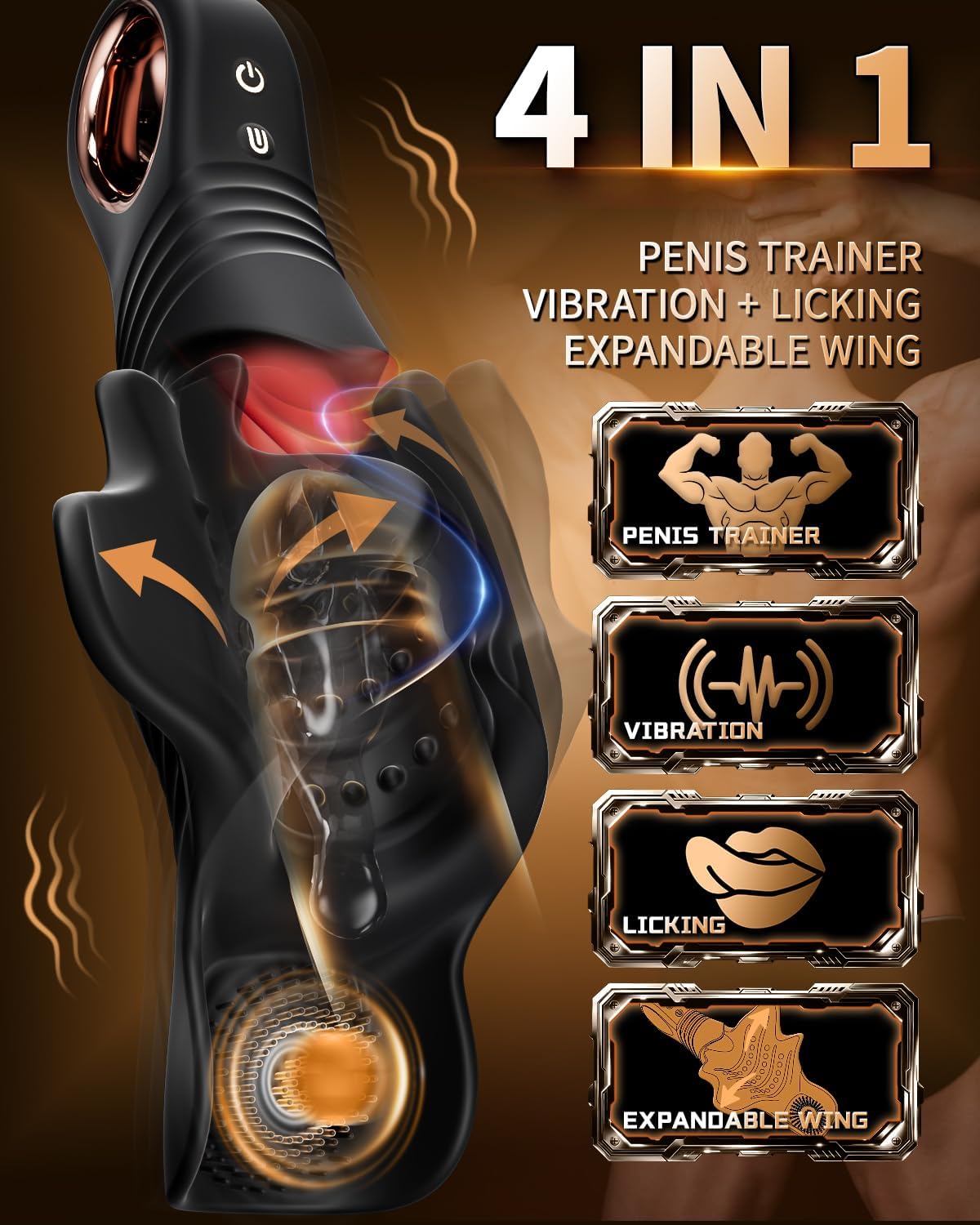 Aufklappbarer Penis Trainer Vibrator Masturbator mit 10 Vibrations & Zungenlecken Modi