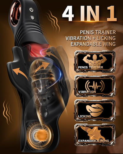 Aufklappbarer Penis Trainer Vibrator Masturbator mit 10 Vibrations & Zungenlecken Modi