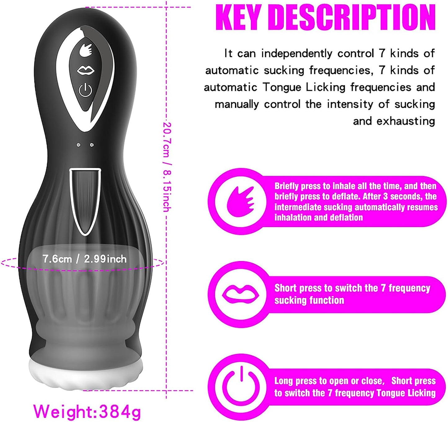 Männlicher Masturbator Zungenvibrator mit 7 * 7 Saugmodus