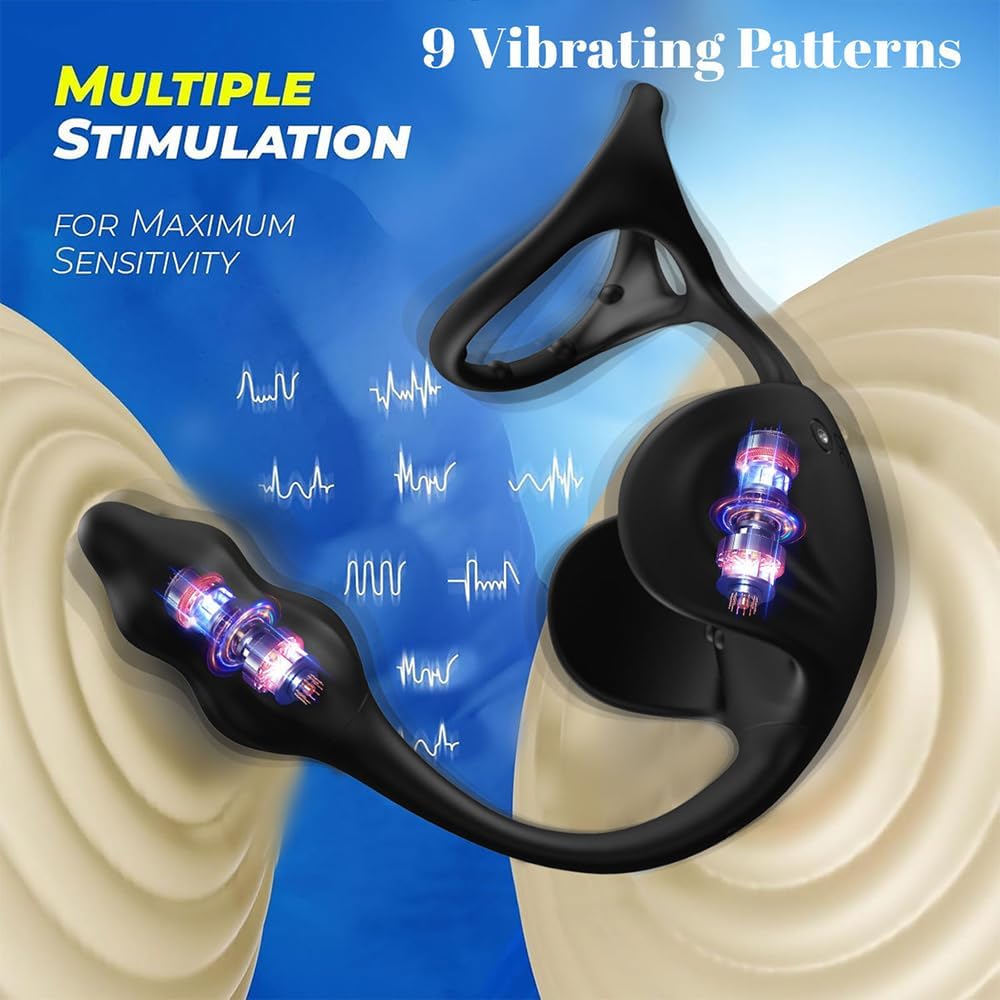3 IN 1 Hodenvibrator Penisring Vibratoren Prostata Stimulator Massagegeräte mit 9 Vibrationsmodi